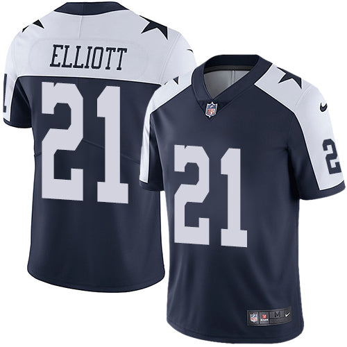 Nike Dallas Cowboys 21 Ezekiel Elliott Navy Blue Thanksgiving Mens Stitched Nfl Vapor Untouchable Limited Throwback Jersey