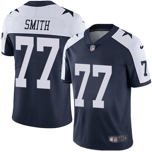 Nike Dallas Cowboys 77 Tyron Smith Navy Blue Thanksgiving Mens Stitched Nfl Vapor Untouchable Limited Throwback Jersey