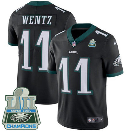 Nike Eagles 11 Carson Wentz Black Alternate Super Bowl Lii Champions Mens Stitched Nfl Vapor Untouchable Limited Jersey