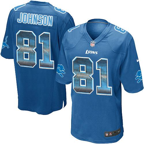 Nike Lions 81 Calvin Johnson Blue Team Color Mens Stitched Nfl Limited Strobe Jersey