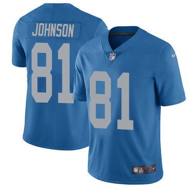 Nike Lions 81 Calvin Johnson Blue Throwback Mens Stitched Nfl Limited Jersey