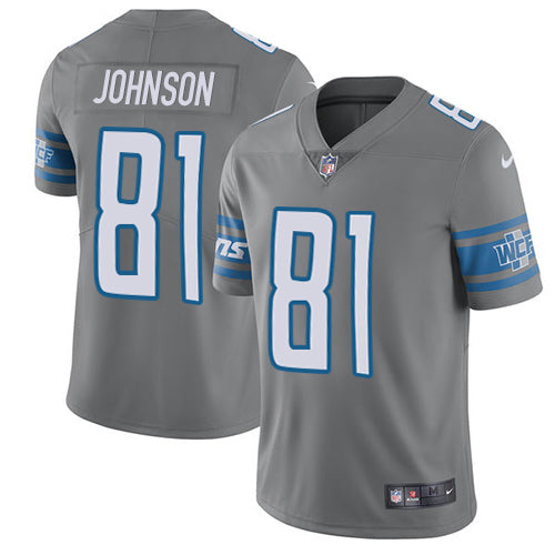 Nike Lions 81 Calvin Johnson Gray Mens Stitched Nfl Limited Rush Jersey