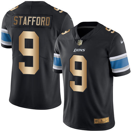 Nike Lions 9 Matthew Stafford Black Mens Stitched Nfl Limited Gold Rush Jersey