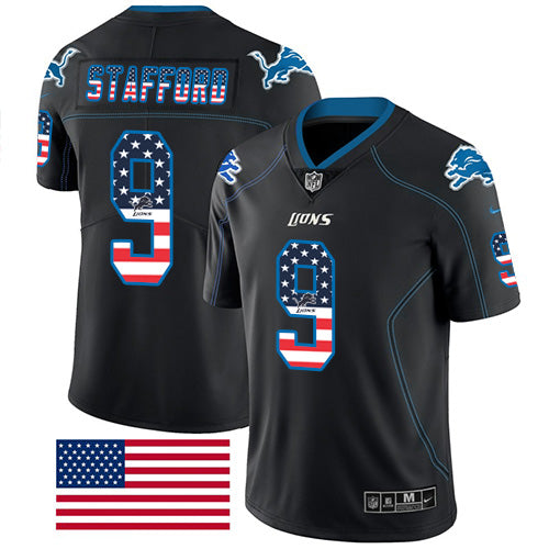 Nike Lions 9 Matthew Stafford Black Mens Stitched Nfl Limited Rush Usa Flag Jersey