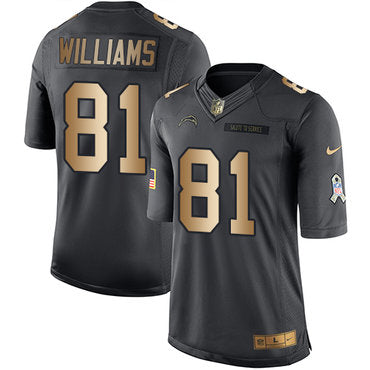 Nike Los Angeles Chargers 81 Mike Williams Black Mens Stitched Nfl Limited Gold Salute To Service Jersey