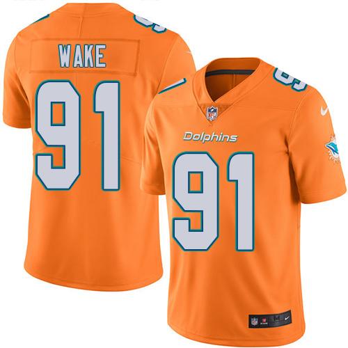 Nike Miami Dolphins 91 Cameron Wake Orange Mens Stitched Nfl Limited Rush Jersey