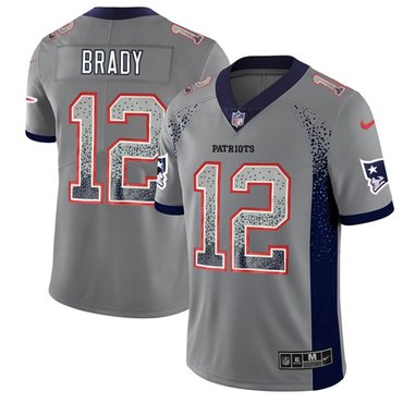 Nike New England Patriots 12 Tom Brady Grey Mens Stitched Nfl Limited Rush Drift Fashion Jersey