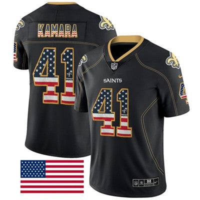 Nike New Orleans Saints 41 Alvin Kamara Black Mens Stitched Nfl Limited Rush Usa Flag Jersey