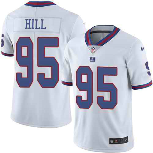 Nike New York Giants 95 Bj Hill White Mens Stitched Nfl Limited Rush Jersey