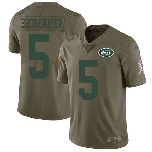 Nike New York Jets 5 Teddy Bridgewater Olive Mens Stitched Nfl Limited 2017 Salute To Service Jersey
