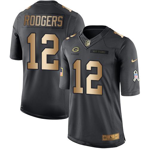 Nike Packers 12 Aaron Rodgers Black Mens Stitched Nfl Limited Gold Salute To Service Jersey