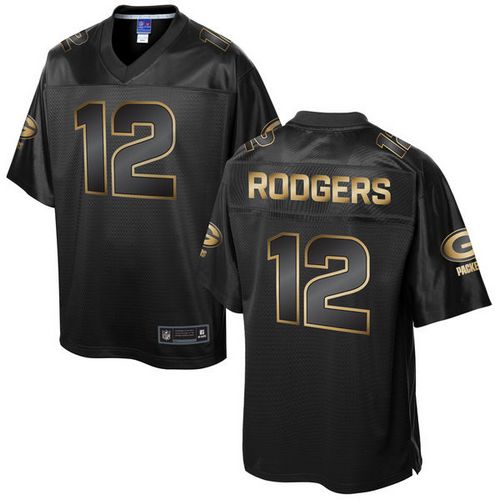 Nike Packers 12 Aaron Rodgers Pro Line Black Gold Collection Mens Stitched Nfl Game Jersey