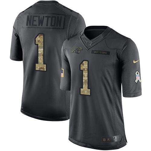 Nike Panthers 1 Cam Newton Black Mens Stitched Nfl Limited 2016 Salute To Service Jersey