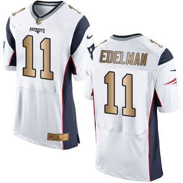 Nike Patriots 11 Julian Edelman White Mens Stitched Nfl New Elite Gold Jersey