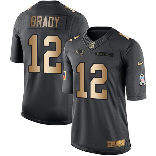 Nike Patriots 12 Tom Brady Black Mens Stitched Nfl Limited Gold Salute To Service Jersey