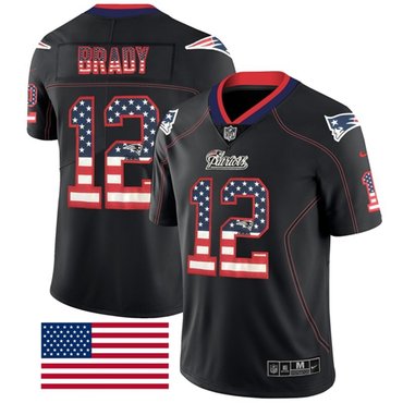 Nike Patriots 12 Tom Brady Black Mens Stitched Nfl Limited Rush Usa Flag Jersey