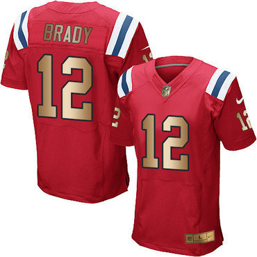 Nike Patriots 12 Tom Brady Red Alternate Mens Stitched Nfl Elite Gold Jersey