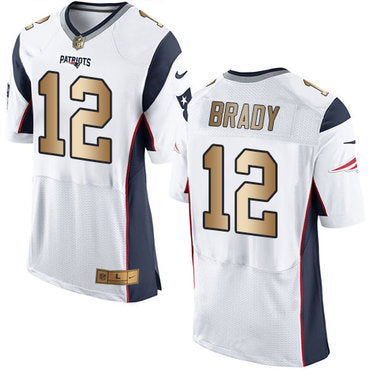 Nike Patriots 12 Tom Brady White Mens Stitched Nfl New Elite Gold Jersey