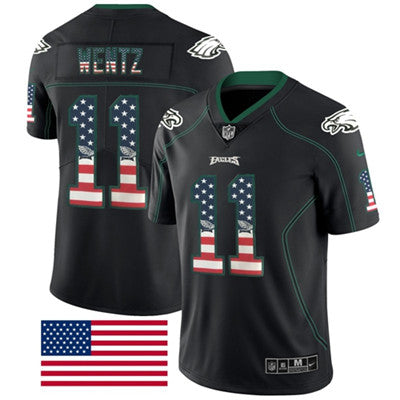 Nike Philadelphia Eagles 11 Carson Wentz Black Mens Stitched Nfl Limited Rush Usa Flag Jersey
