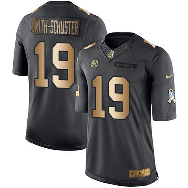 Nike Pittsburgh Steelers 19 Juju Smith schuster Black Mens Stitched Nfl Limited Gold Salute To Service Jersey