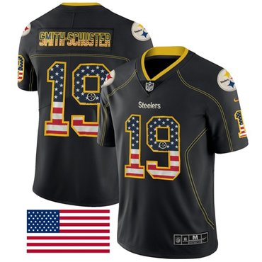 Nike Pittsburgh Steelers 19 Juju Smith schuster Black Mens Stitched Nfl Limited Rush Usa Flag Jersey