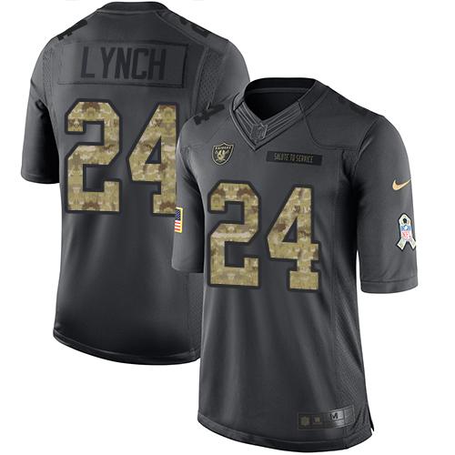 Nike Raiders 24 Marshawn Lynch Black Mens Stitched Nfl Limited 2016 Salute To Service Jersey