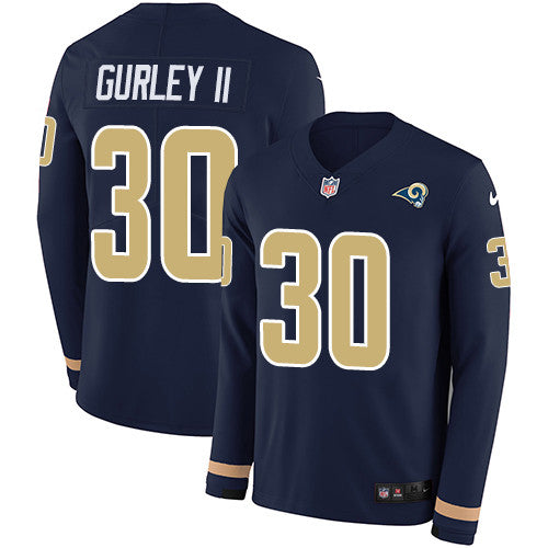 Nike Rams 30 Todd Gurley Ii Navy Blue Team Color Mens Stitched Nfl Limited Therma Long Sleeve Jersey