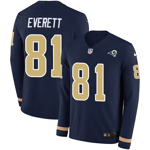Nike Rams 81 Gerald Everett Navy Blue Team Color Mens Stitched Nfl Limited Therma Long Sleeve Jersey