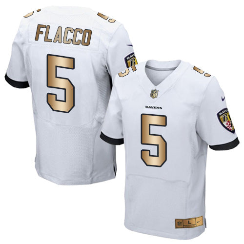 Nike Ravens 5 Joe Flacco White Mens Stitched Nfl New Elite Gold Jersey