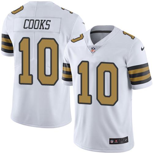 Nike Saints 10 Brandin Cooks White Mens Stitched Nfl Limited Rush Jersey