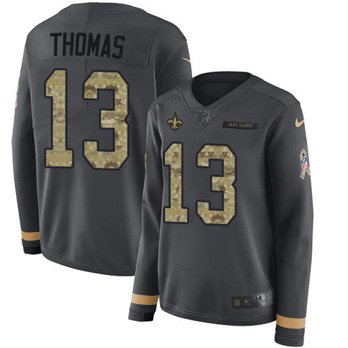 Nike Saints 13 Michael Thomas Anthracite Salute To Service Mens Stitched Nfl Limited Therma Long Sleeve Jersey