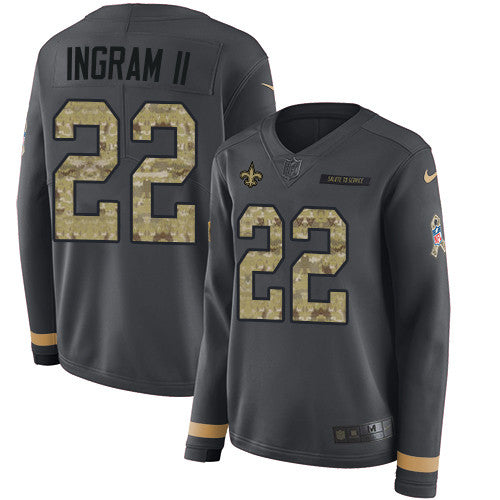 Nike Saints 22 Mark Ingram Ii Anthracite Salute To Service Mens Stitched Nfl Limited Therma Long Sleeve Jersey