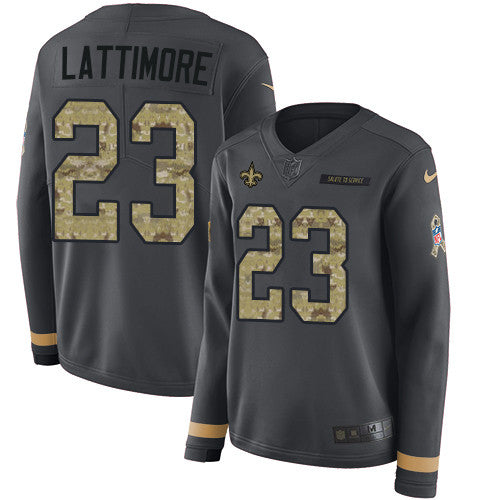 Nike Saints 23 Marshon Lattimore Anthracite Salute To Service Mens Stitched Nfl Limited Therma Long Sleeve Jersey