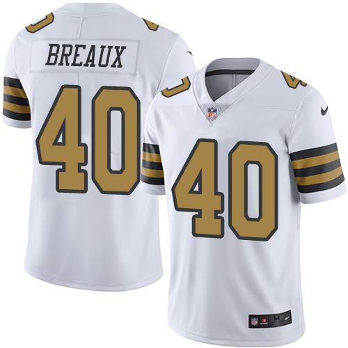 Nike Saints 40 Delvin Breaux White Mens Stitched Nfl Limited Rush Jersey