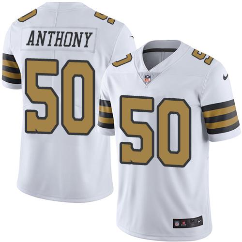 Nike Saints 50 Stephone Anthony White Mens Stitched Nfl Limited Rush Jersey