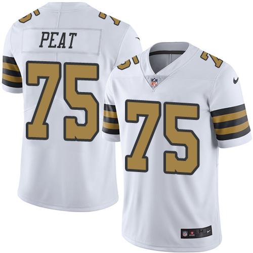 Nike Saints 75 Andrus Peat White Mens Stitched Nfl Limited Rush Jersey