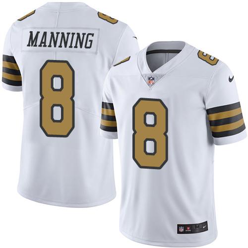 Nike Saints 8 Archie Manning White Mens Stitched Nfl Limited Rush Jersey