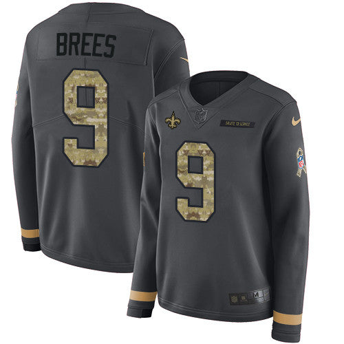 Nike Saints 9 Drew Brees Anthracite Salute To Service Mens Stitched Nfl Limited Therma Long Sleeve Jersey