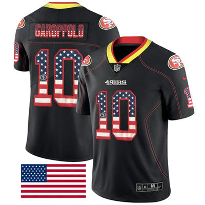 Nike San Francisco 49ers 10 Jimmy Garoppolo Black Mens Stitched Nfl Limited Rush Usa Flag Jersey
