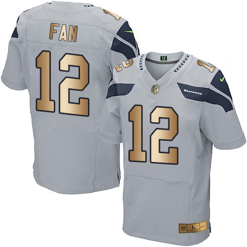 Nike Seahawks 12 Fan Grey Alternate Mens Stitched Nfl Elite Gold Jersey