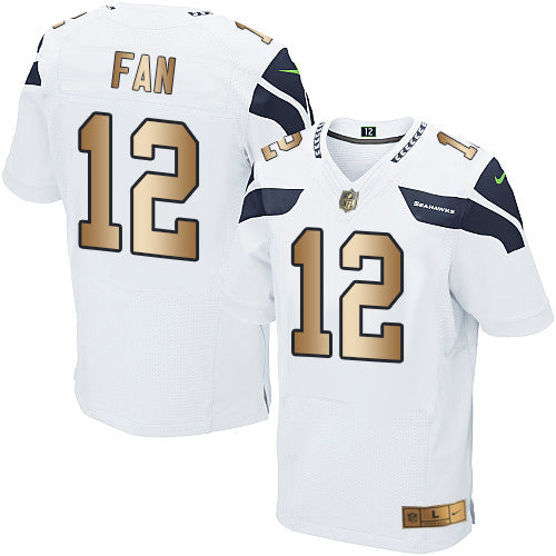 Nike Seahawks 12 Fan White Mens Stitched Nfl Elite Gold Jersey
