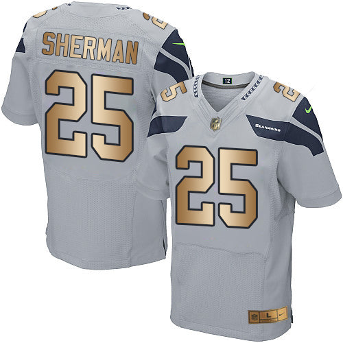 Nike Seahawks 25 Richard Sherman Grey Alternate Mens Stitched Nfl Elite Gold Jersey