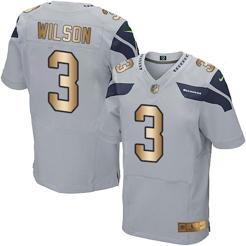 Nike Seahawks 3 Russell Wilson Grey Alternate Mens Stitched Nfl Elite Gold Jersey