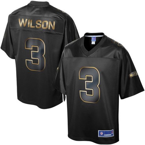 Nike Seahawks 3 Russell Wilson Pro Line Black Gold Collection Mens Stitched Nfl Game Jersey