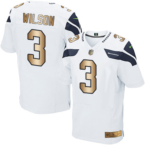 Nike Seahawks 3 Russell Wilson White Mens Stitched Nfl Elite Gold Jersey