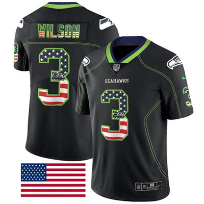 Nike Seattle Seahawks 3 Russell Wilson Black Mens Stitched Nfl Limited Rush Usa Flag Jersey