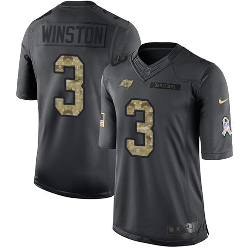 Nike Tampa Bay Buccaneers 3 Jameis Winston Black Mens Stitched Nfl Limited 2016 Salute To Service Jersey