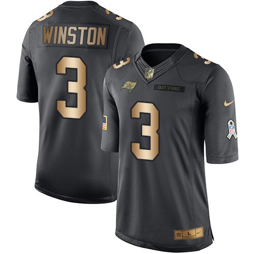 Nike Tampa Bay Buccaneers 3 Jameis Winston Black Mens Stitched Nfl Limited Gold Salute To Service Jersey