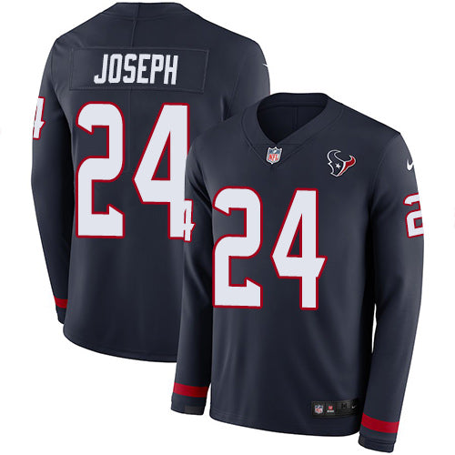 Nike Texans 24 Johnathan Joseph Navy Blue Team Color Mens Stitched Nfl Limited Therma Long Sleeve Jersey