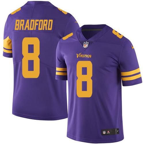 Nike Vikings 8 Sam Bradford Purple Mens Stitched Nfl Limited Rush Jersey